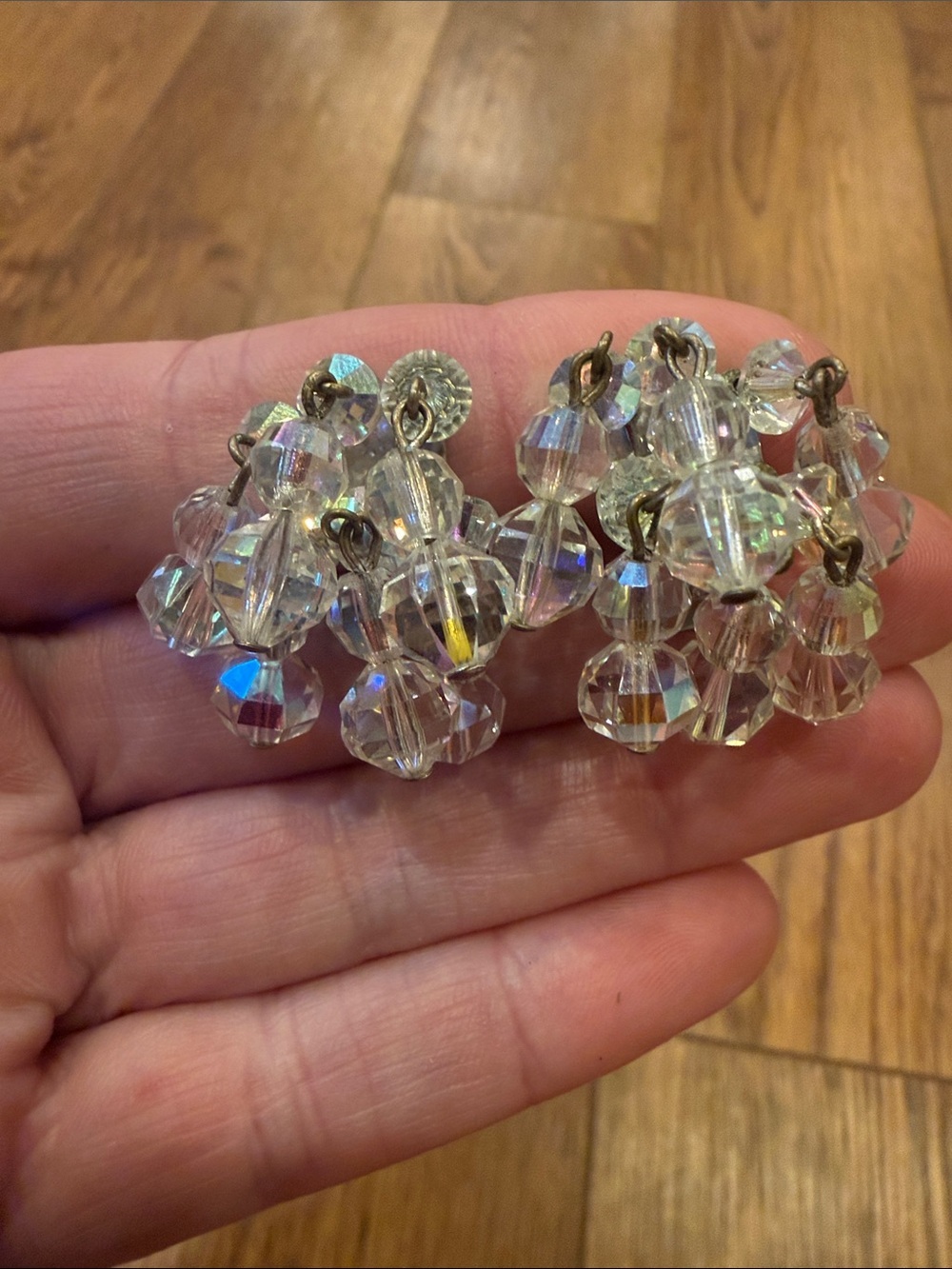 Crystal Cluster Clip-On Earrings - Clear Iridescent - Picture 5 of 6